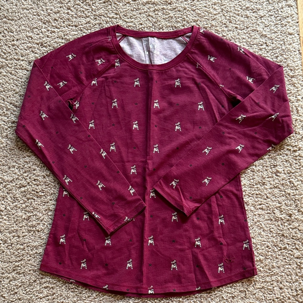 Justice Burgundy Long Sleeve Tee with Small Animal Print